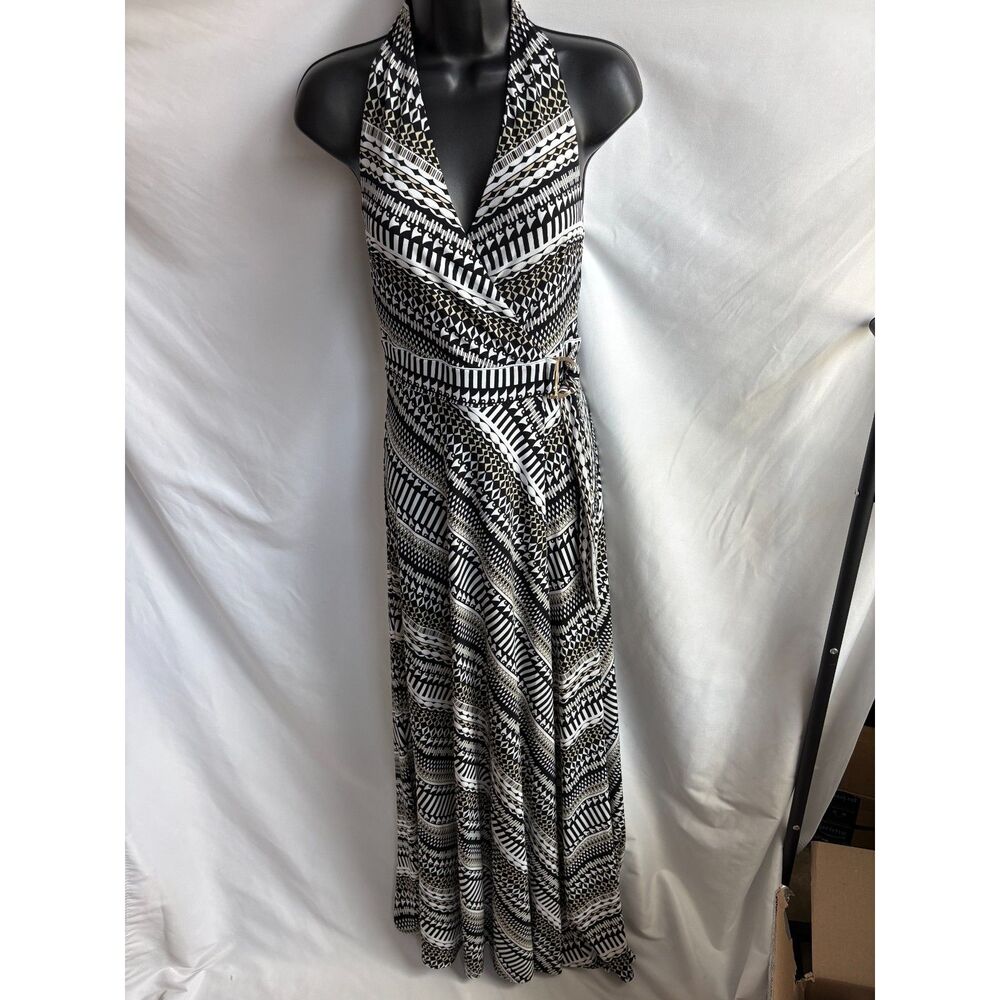 White House Black Market Black and White Halter Maxi Dress
